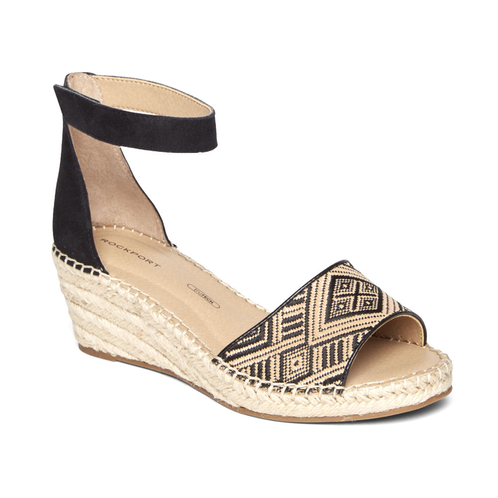 Rockport Womens Marah Woven Ankle Strap - Sandals Beige/Black - TKB639725